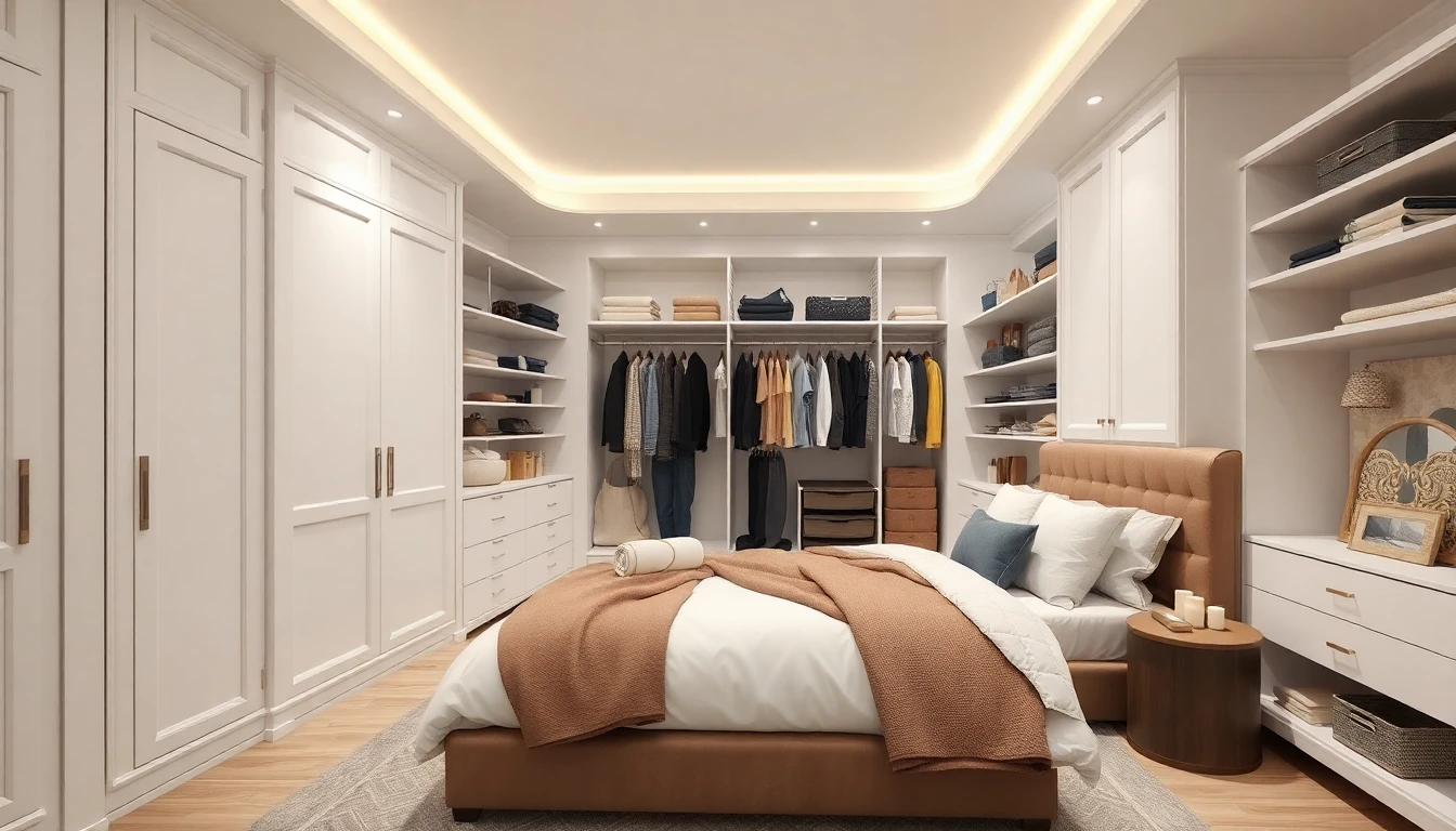 Elegant bedroom with walk-in closet