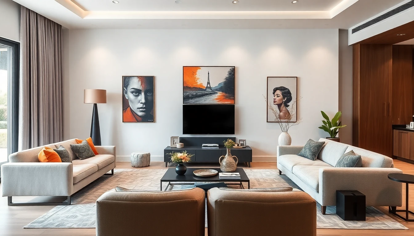Contemporary living room with artwork